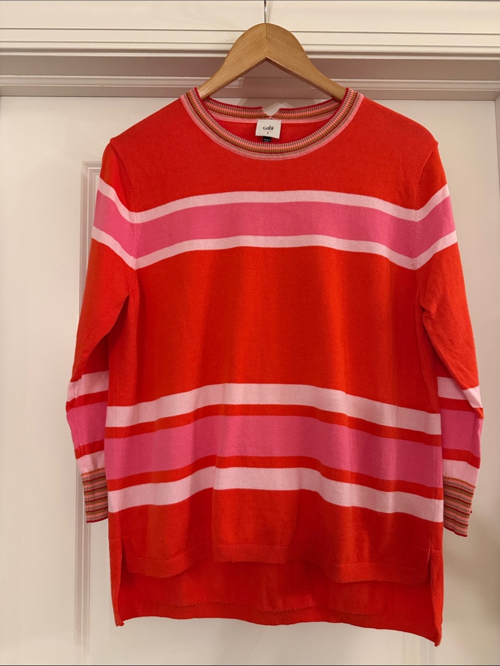 Cabi Cadet Pullover Orange Pink White - S